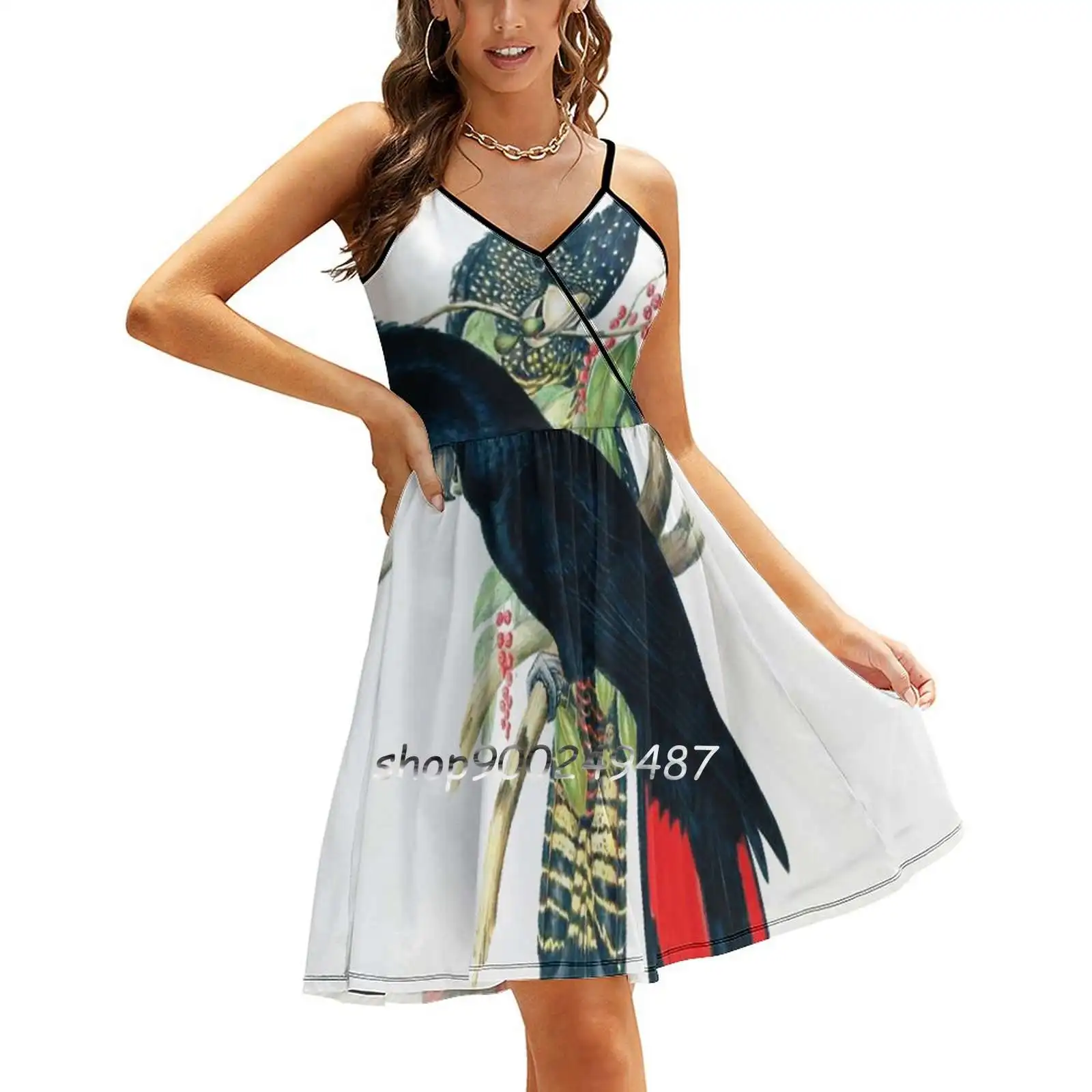 Australian Banksian Black Cockatoo Sling Dress Women Summer Printing Condole Belt Dresses Cockatoo Black Cockatoo Banksian