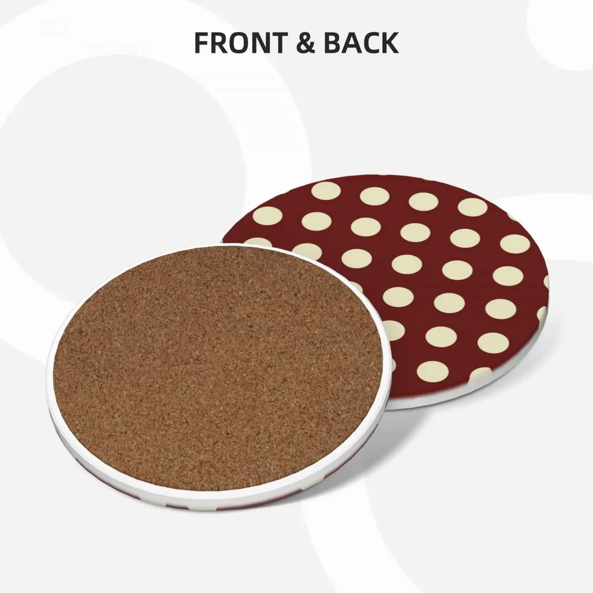 Burgundy and Cream Polka Dots Ceramic Coasters (Set of 4) flower teapot mat Cup mat Coasters