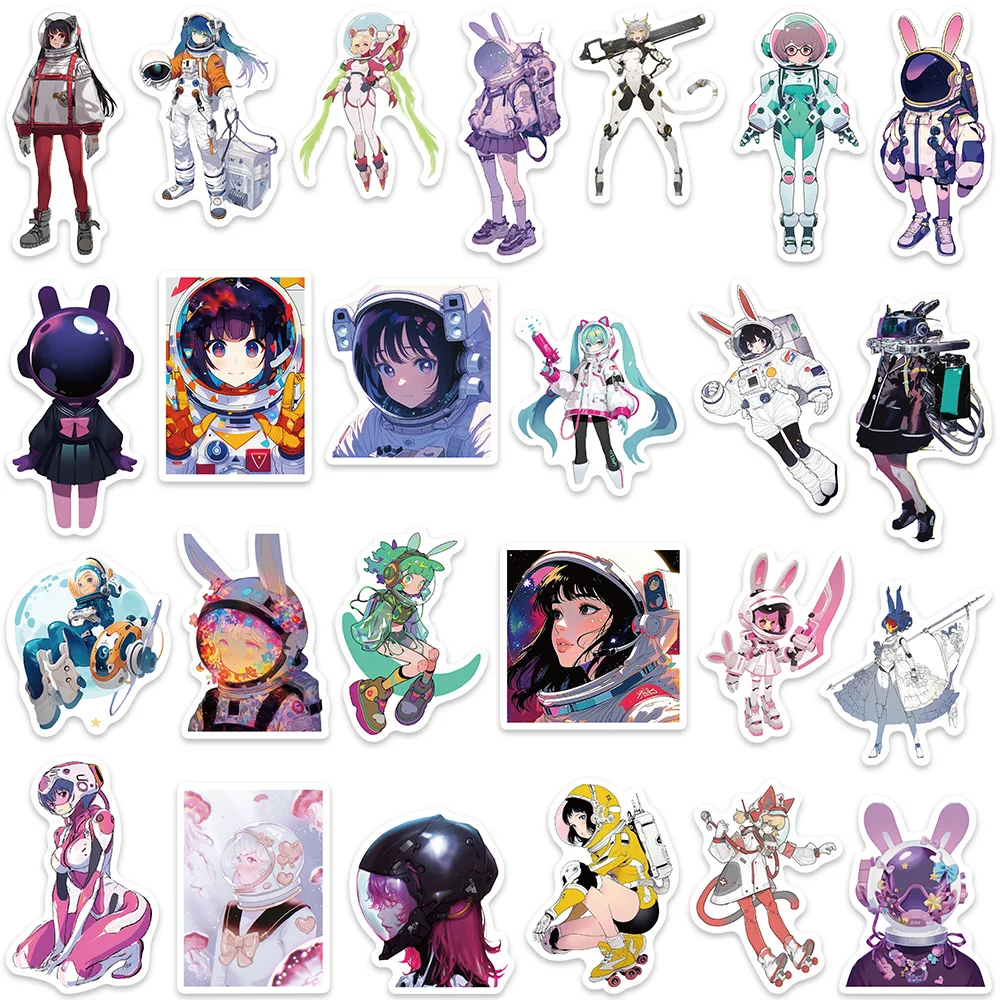 50pcs Cute Cartoon Anime Girls Astronaut Stickers For Laptop Water Bottle Luggage Notebook Diary Waterproof Graffiti Vinyl Decal