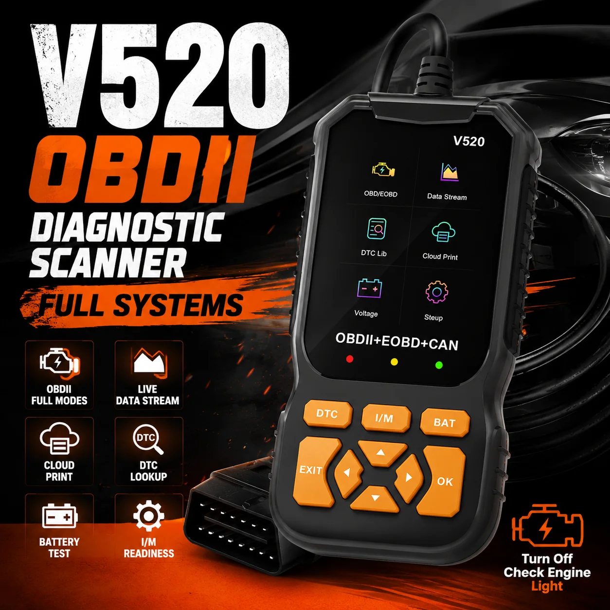 2026 New V520 OBD2 Car Scanner Diagnostic Tool Professional Code Reader Engine Fault Code Clear Tool with Real-Time Data Stream