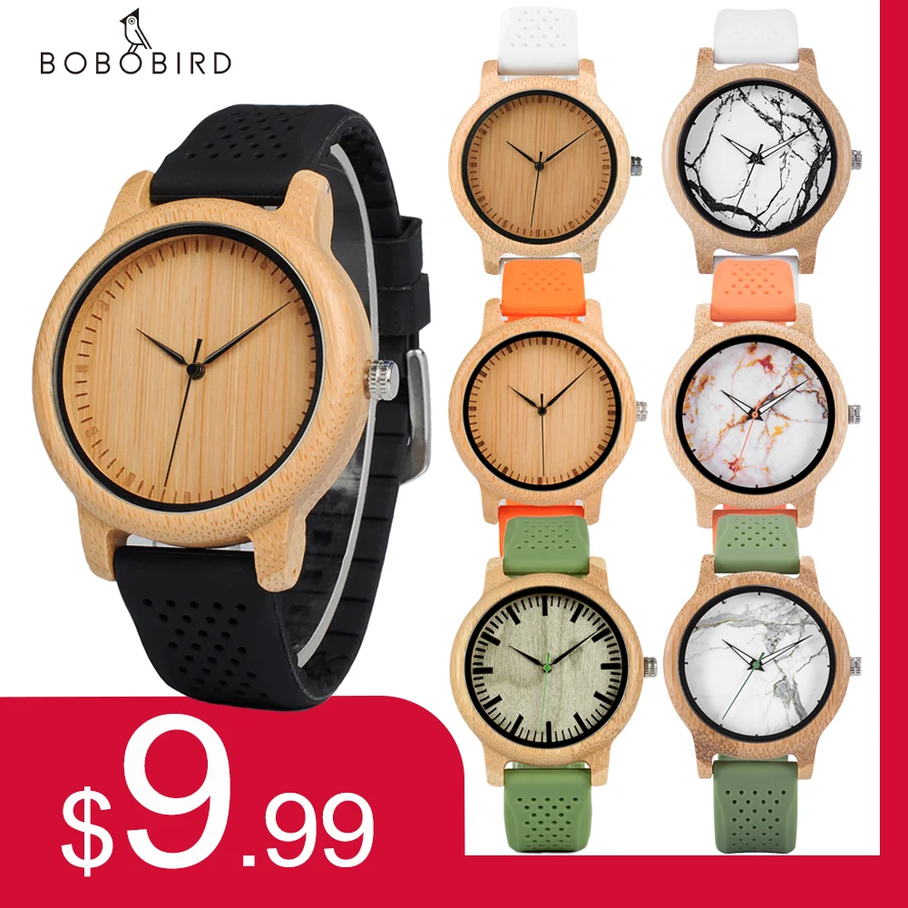 BOBO BIRD Men\'s Wooden Watch Silicone Strap Quartz Watches Sport Watch for Summer Can Customized Gifts For Men