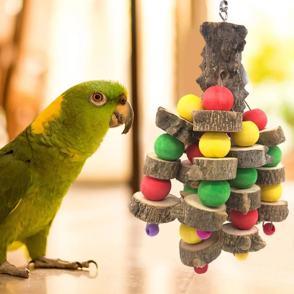 Hanging Wooden Chew Bird Toy Tabletop Playstand Perch Large Cage Accessories for Parrots and Medium Birds Hanging Wooden Chew Bird Toy Tabletop Playstand Perch Large Cage Accessories for Parrots and Medium Birds