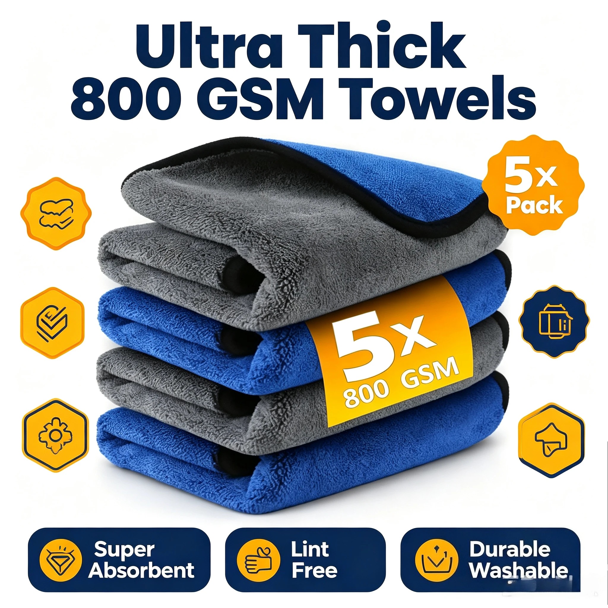 5 Pcs Premium Microfiber Towel High Absorbent Lint Free Car Wash Cloth Auto Detailing Drying Rag Cleaning Rags For Vehicle