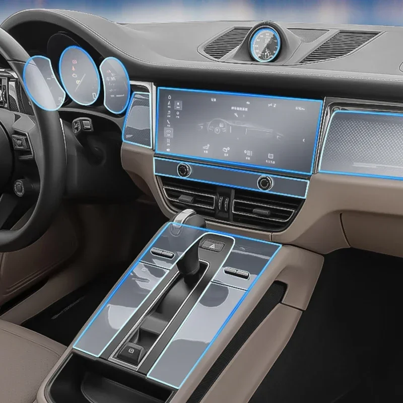 Przezroczysta folia Tpu do Porsche Macan 2022 2023. Naklejka do wnętrza samochodu Konsola środkowa Przekładnia Nawigacja Deska rozdzielcza Panel okna drzwi — zdjęcie 4
