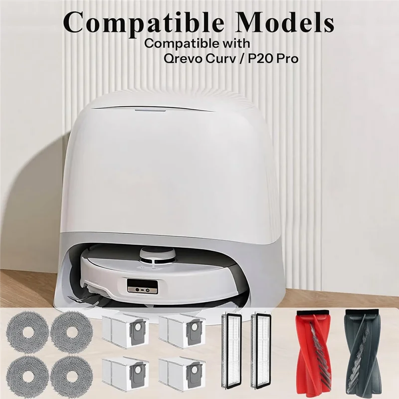 

ABJY-For Roborock Qrevo Curv - Replacement Parts Roller Brush Filters Mops Dust Bags Robot Vacuum Cleaner Accessories Kit