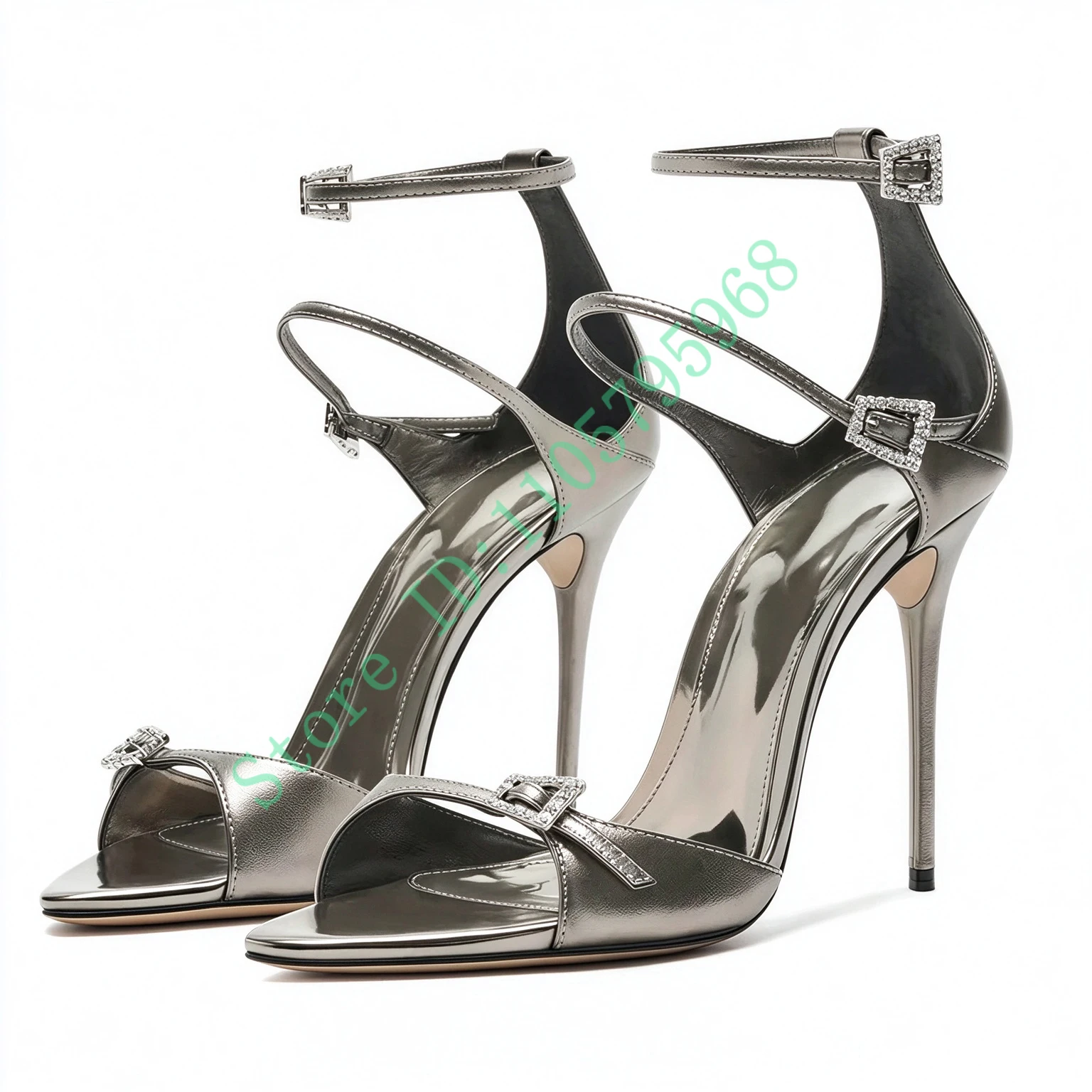 Women's Buckle High Heel Sandals Open Toe Ankle Strap Dress Shoes for Wedding Party