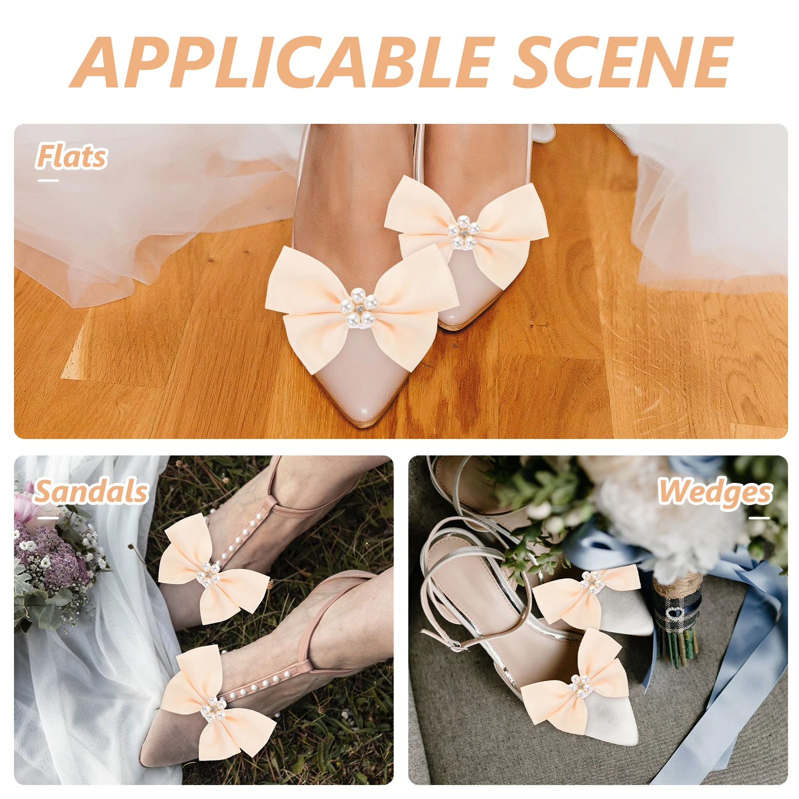 

2 Pcs Clips Bow Shoe Clip Women Shoe Clips Bridal Beige Alloy Bow Decorative Accessories for Flats Sandals Pumps Shoes