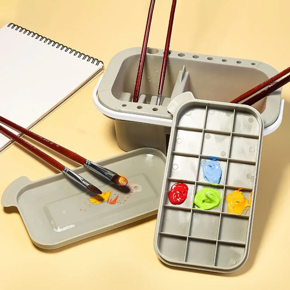 

Brush Washing Bucket Brush Box Multi-function Pen Holder Art Supplies Oil-based Acrylic Watercolor Tool Art Palette Brush Washer