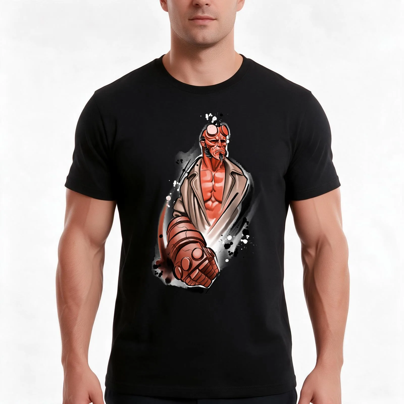 Hellboy T-Shirt, Summer Casual Cotton Tee, Oversized Streetwear Tops, Vintage Graphic Print, Loose Fit Short Sleeve, 100% Cotton