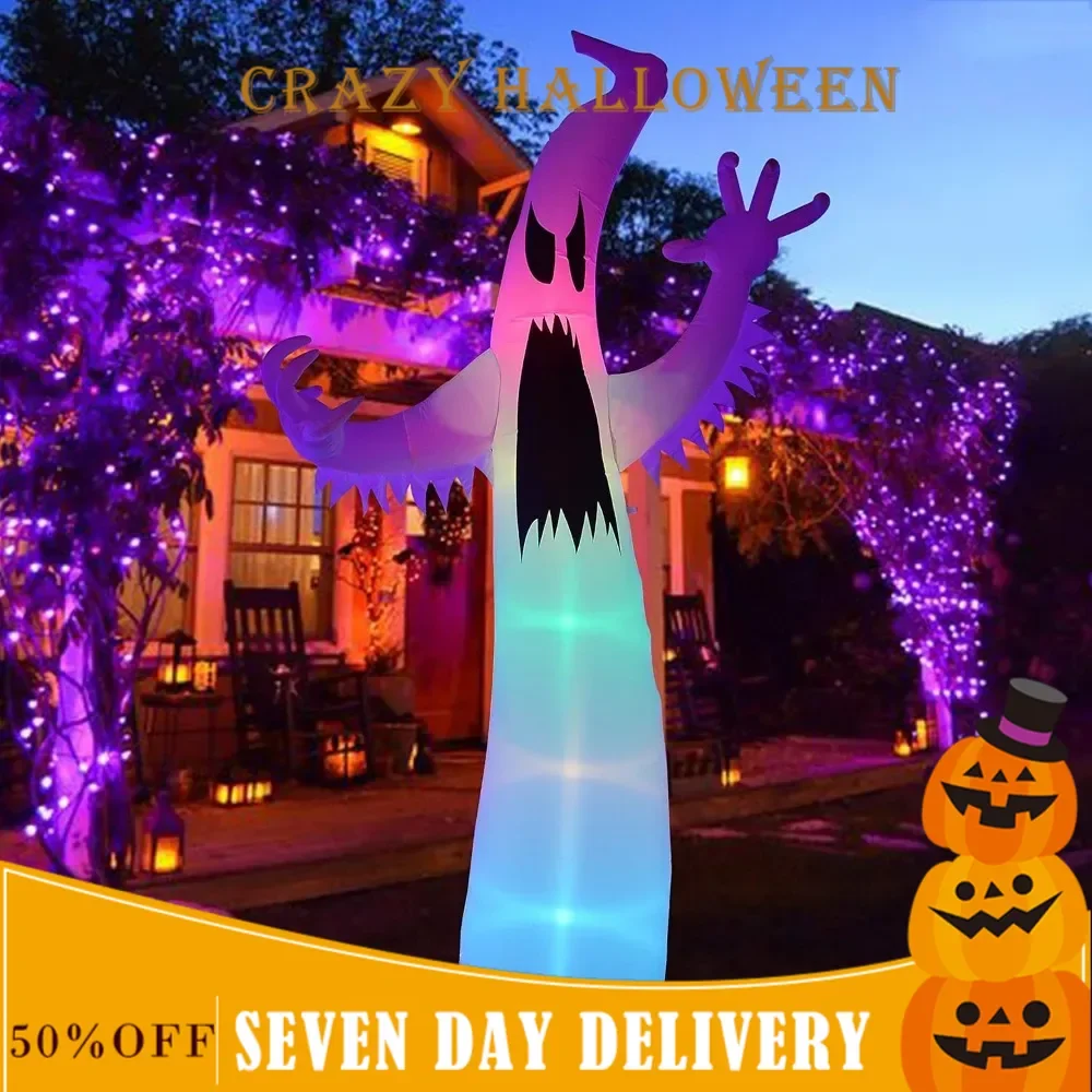 Halloween Inflatable Ghost, 12FT Ghost LED RGB Color Changing Light Indoor and Outdoor Courtyard, Halloween Outdoor Decoration