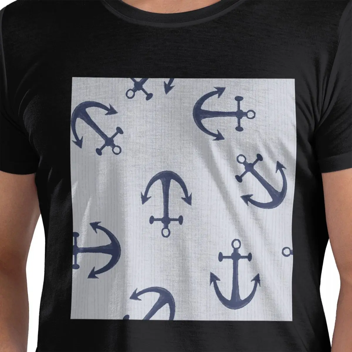 

Морской узор синих якорей на светло-серой футболке из 100% хлопка, мужские футболки большого размера, мужские футболки с круглым вырезом и коротким рукавом, S-6XL