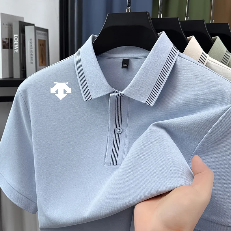

Мужская летняя футболка-поло класса люкс с коротким рукавом, отложным воротником, пуговицами, принтом, вентилируемая, новая, для гольфа, отдыха и активного отдыха, трендовая мужская одежда