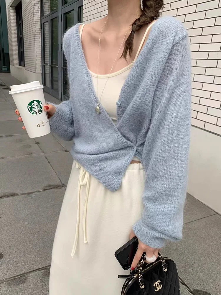 

Шикарный осенний мягкий ветер, длинный женский вязаный свитер на пуговицах, пальто V-Ne, обычный тонкий кардиган Sle