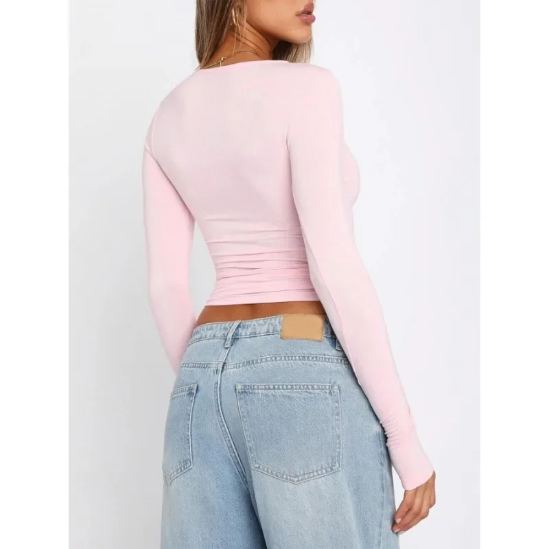 بالإضافة إلى حجم 1XL-5XL المرأة قميص طويل الأكمام الأساسية تي شيرت أعلى جولة الرقبة المألوف سليم صالح الأعلى