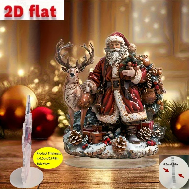 2D Flat, 2D Flat 2D Plane, Luxury Santa Claus and Reindeer Acrylic Desktop Hanging Ornament, a Product Suitable for Use During t