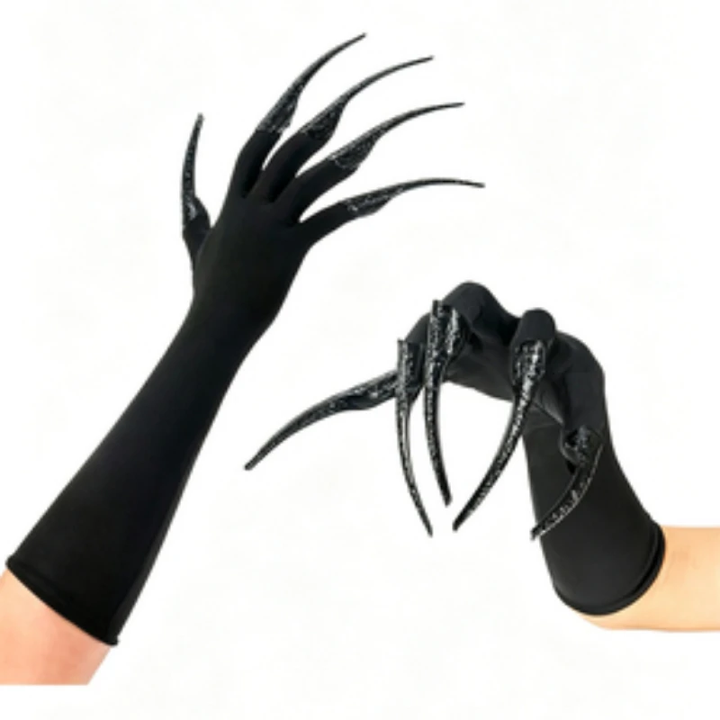 Scary Long Fake Nails Gloves Halloween Cosplay Costume Accessories Horror Role Play Props Party Fancy Dress Finger Gloves