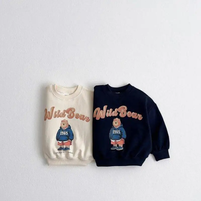 2024 Autumn New Baby Long Sleeve Sweatshirt Cartoon Print Infant Toddler Loose Versatile Pullover Boys Girls Casual Sweatshirt