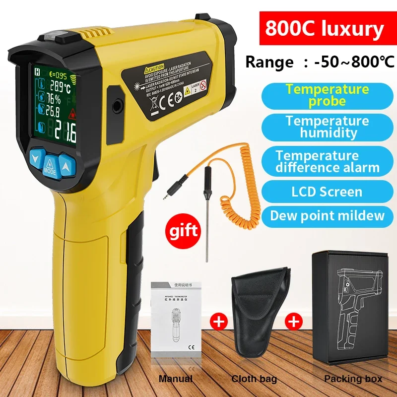 Non-Contact Handheld Digital LCD Industrial Temperature Meter Gun Outdoor Laser Pyrometer IR Thermometer  Infrared Thermometer