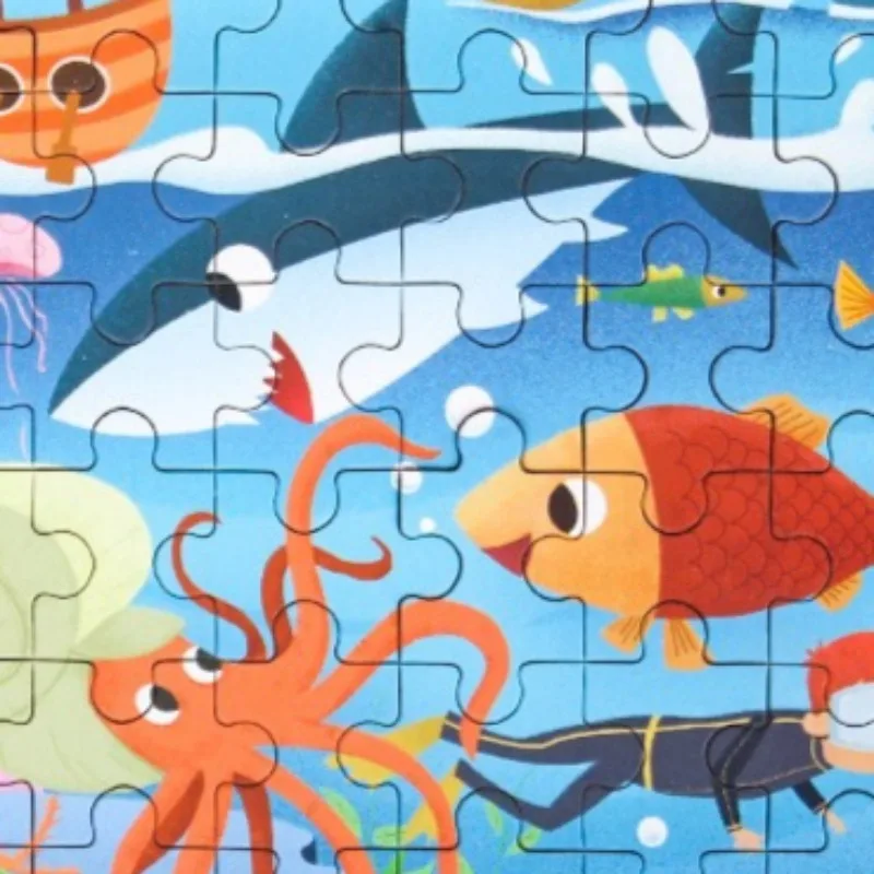 لغز صندوق حديدي مكون من 60 قطعة من عالم تحت الماء، لعبة ألغاز خشبية لرياض الأطفال والتعليم المبكر