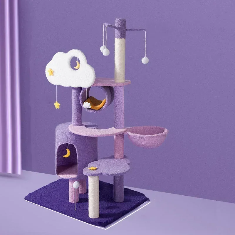 

Hot sales Purple Fantasy Castle Modern Large nebula paradise Climbing Pet Scraper Wooden Apartment Furniture Tower Cat Tree