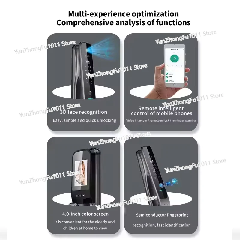 3D Face Recognition WiFi Digital Electronic Lock with Camera RFID Card Smart for Home Security