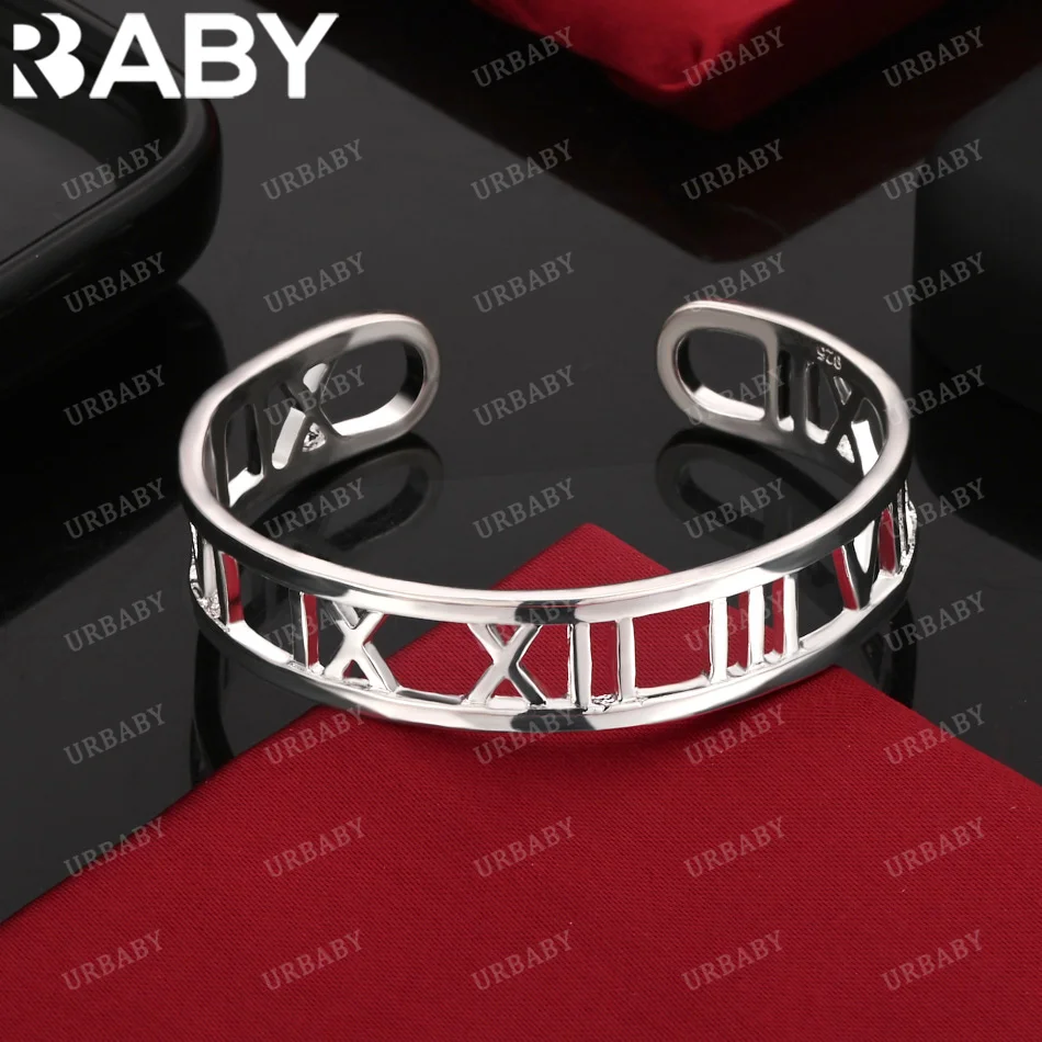 

URBABY 925 Sterling Silver Bangle Roman Numerals Skeleton Bracelet For Women Jewelry Fashion Party And Daily Wear