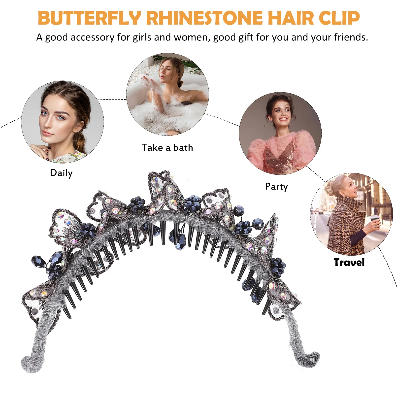 

1pc Large Crystal Hairpin Handmade Woven Butterfly Rhinestone Hair Clips For Wedding Party Daily Wear Hair Accessories