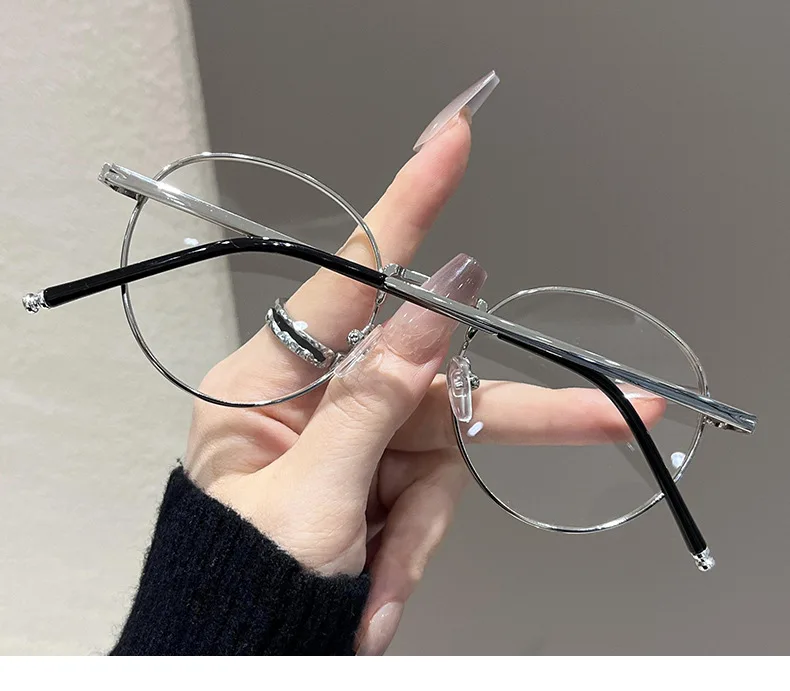 Elliptische Metall-Myopie-Brille, männliche und weibliche Anti-Blaulicht-Brille, nicht verschreibungspflichtige flache Brille, 0–0,50–1,0–1,25–1,5–1,75...... – Detail 10