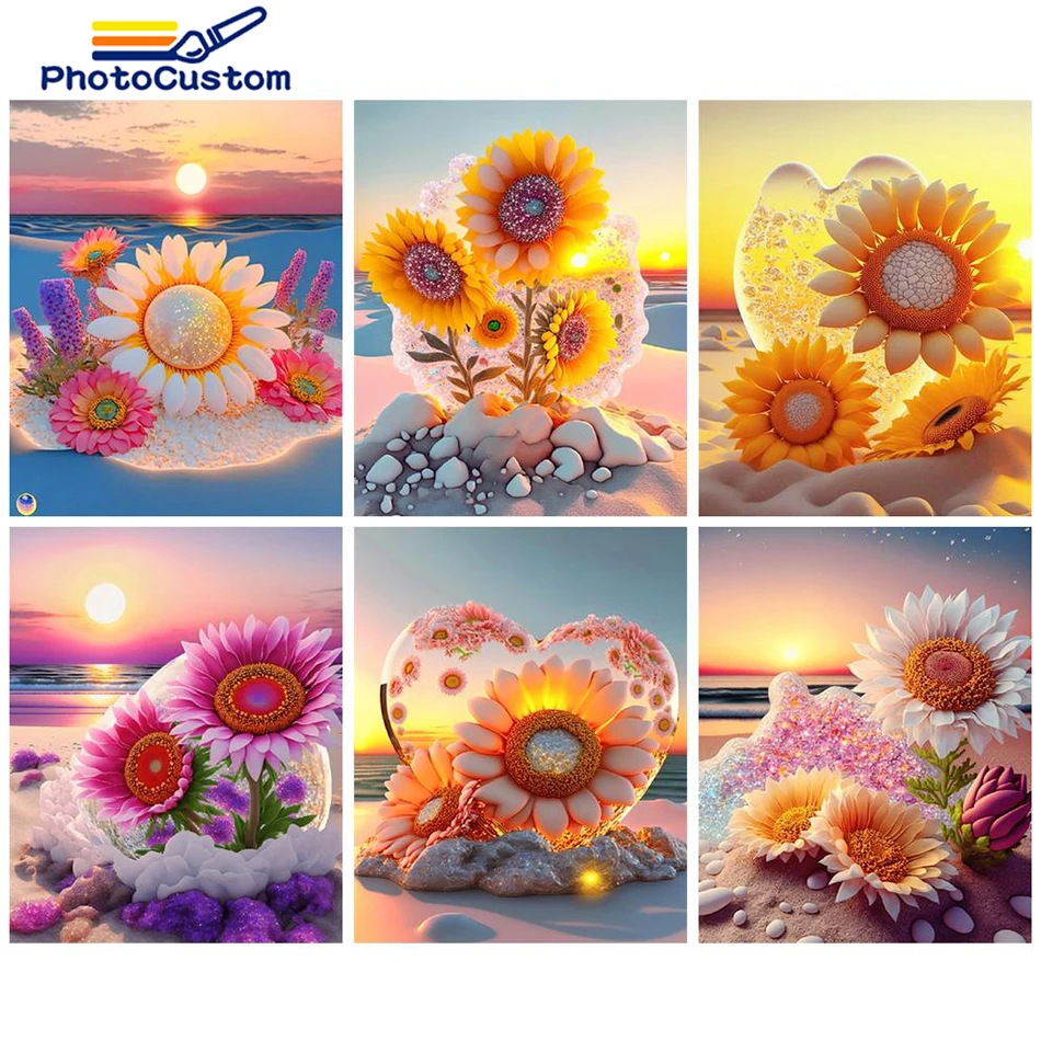 

PhotoCustom 5D DIY Diamond Painting Kit Full Square Drill Diamond Embroidery Sunflower Rhinestones Mosaic For Home Wall Decor Ne