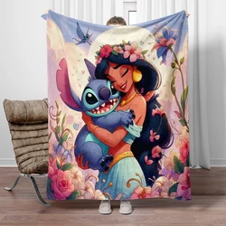 Manta de franela estampada de puntada y princesas, manta de cuatro estaciones para sofá, camas, sala de estar, manta de picnic de viaje, regalos