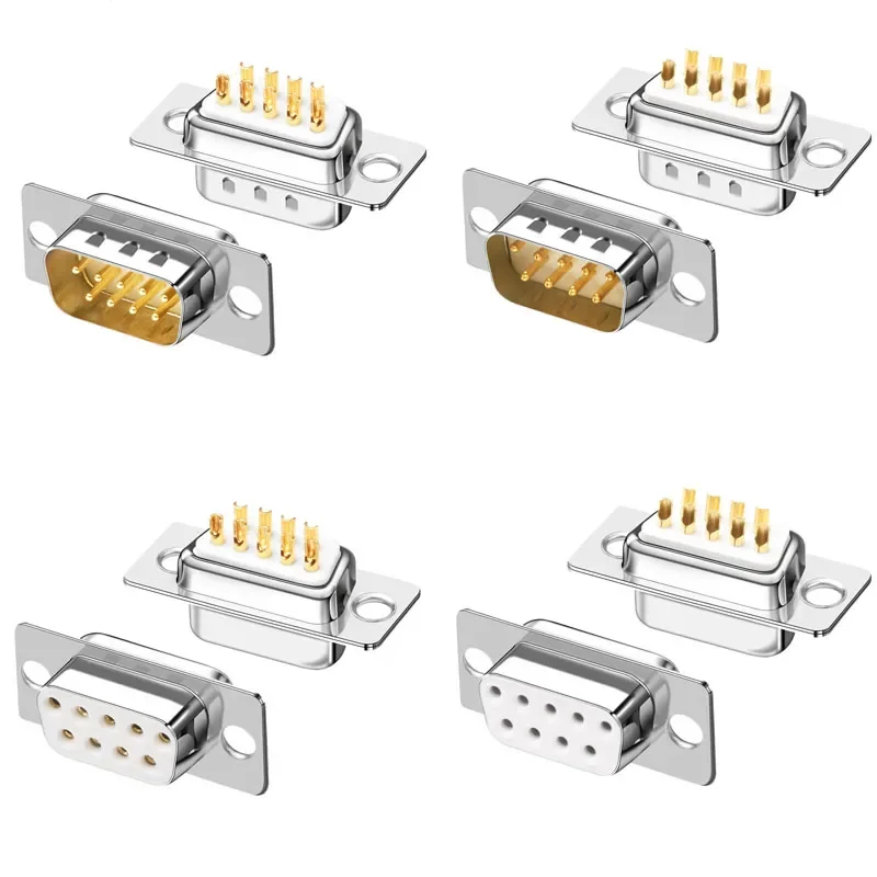 10PCS DB9 D-Sub Connectors Plug Jack Socket Adapter RS232 9 Pin Male Female Mount Serial Port DP9 Solder