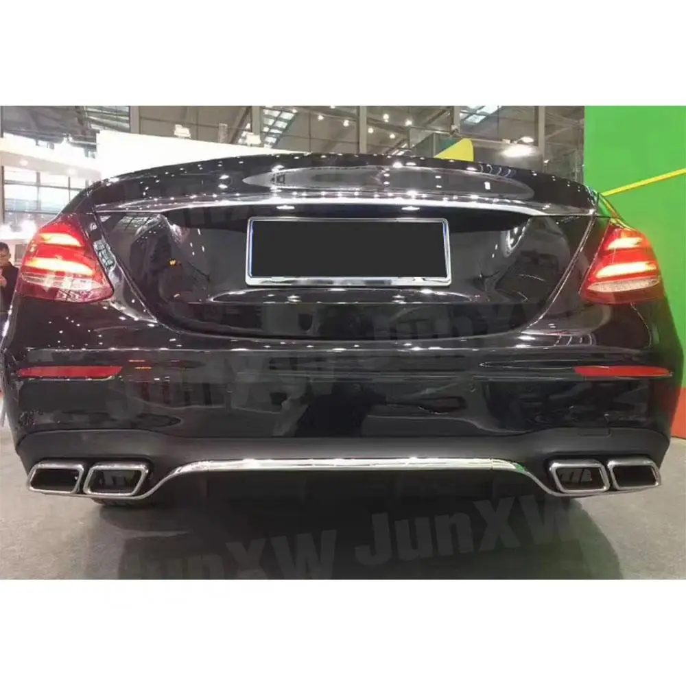 For E Class PP Rear Bumper Lip Diffuser with Exhaust Tips for Benz W213 E200 E300 E43 Sport Change to E63 AMG 2017-2019