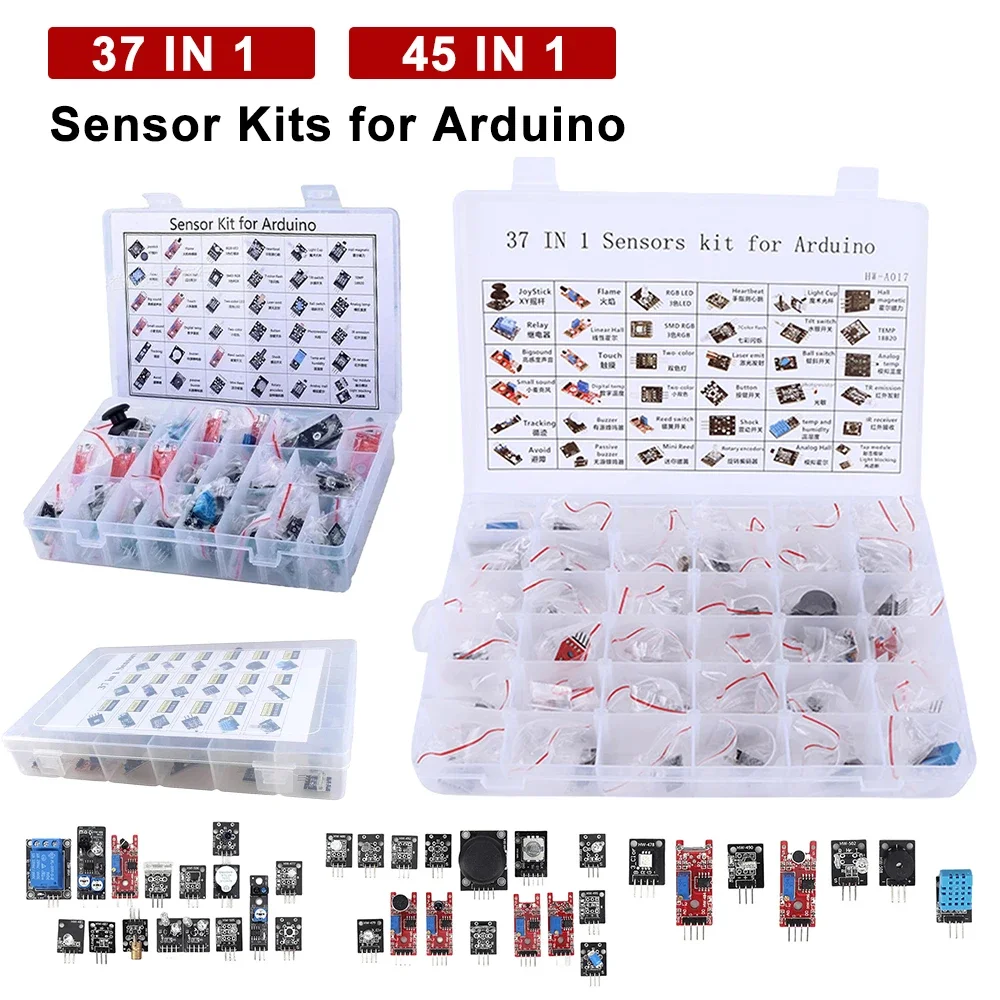 Sensor Kit 37 in 1 Sensor Kits 45 in 1 Sensor Module Starter Learning Suit for Arduino R3 Mega 2560 Sensor Module Starter Kit