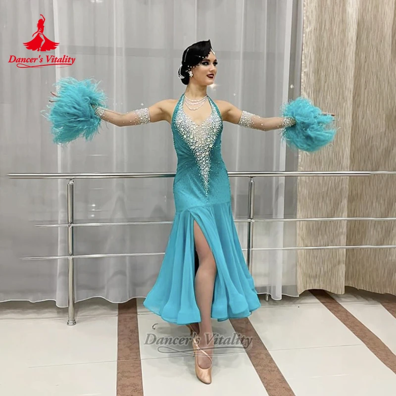 Women Social Dance Hanging Neck Style Dress Customize Adult&Child Waltz Tango Foxtrot Contest&Perform Clothes Dancer's Vitality