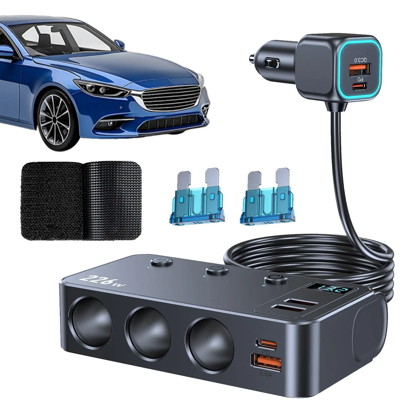 Car Charger Adapter Car Plug Adapter Charging Port High Power Splitter Automotive Accessories for Auto Truck Driving Travel