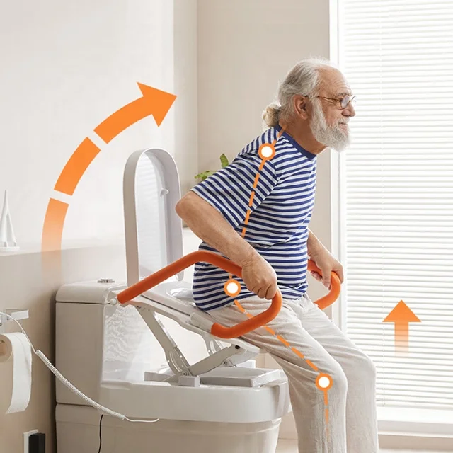 Electric Powered Toilet Lift Seat with Remote Control Anti-Slip Safety Grab Bars Height Adjustable Toilet Riser for Senior Disab