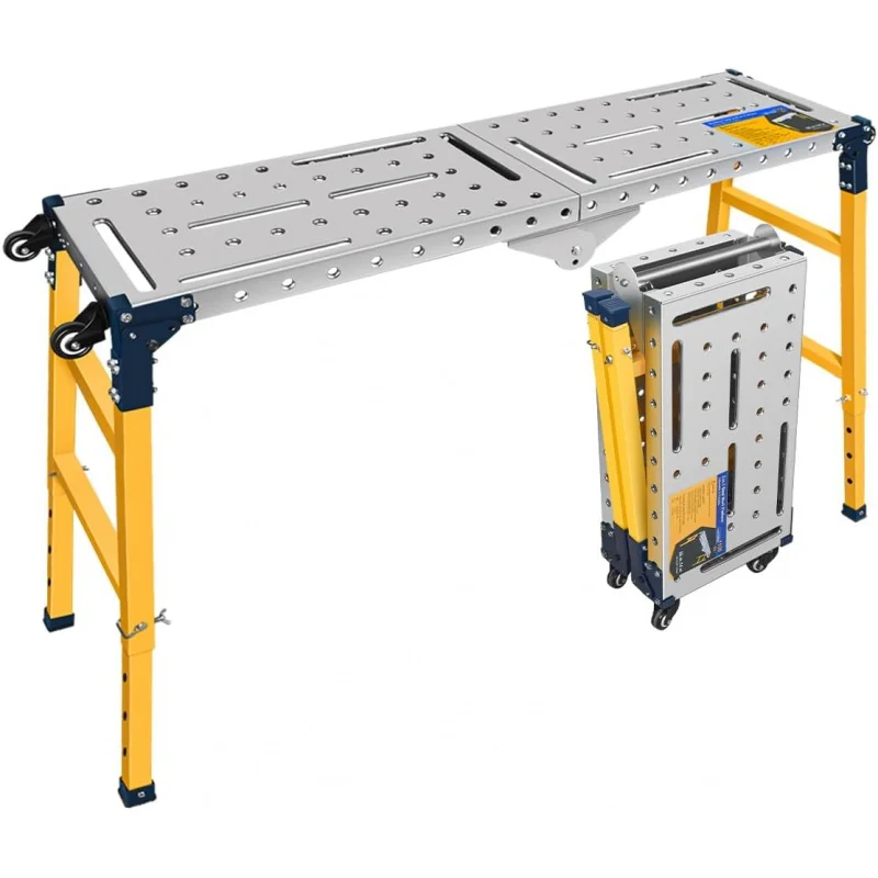 FUNTECK Versatile Portable Steel Work Platform and Welding Table with Casters | 55 x 14-inch Galvanized Tabletop | 1100 lbs. Loa