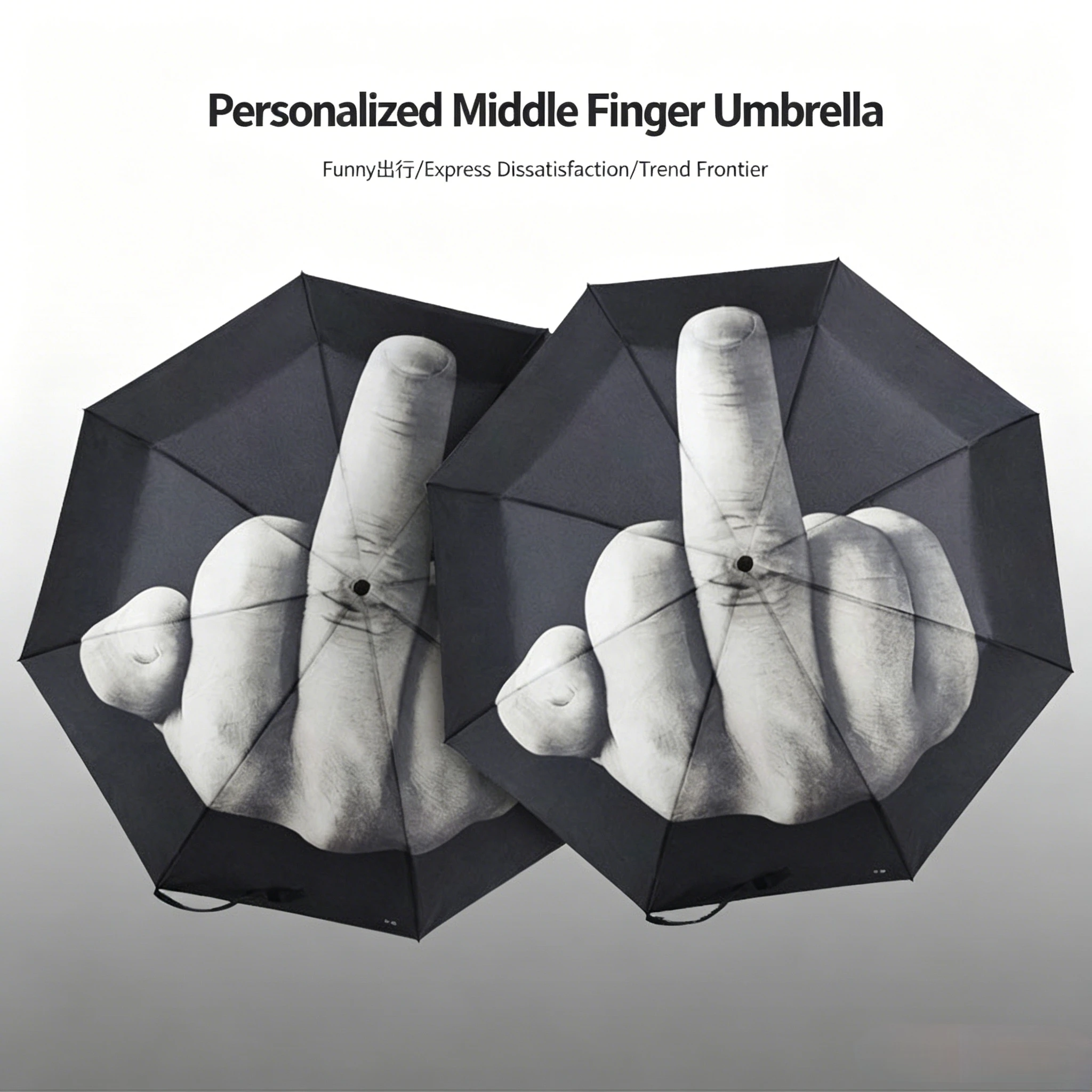 Black Creative Folding Umbrella Strong Windproof Personality Design for Men & Women