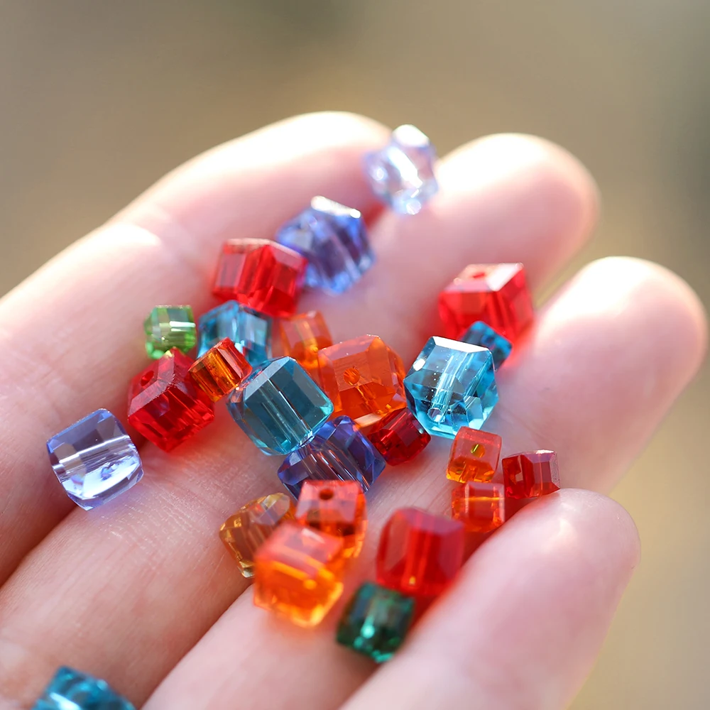 50pcs/lot Transparent Square Crystal Glass Beads Loose Spacer Necklace Beads for Jewelry Craft phone Chain Making Accessories