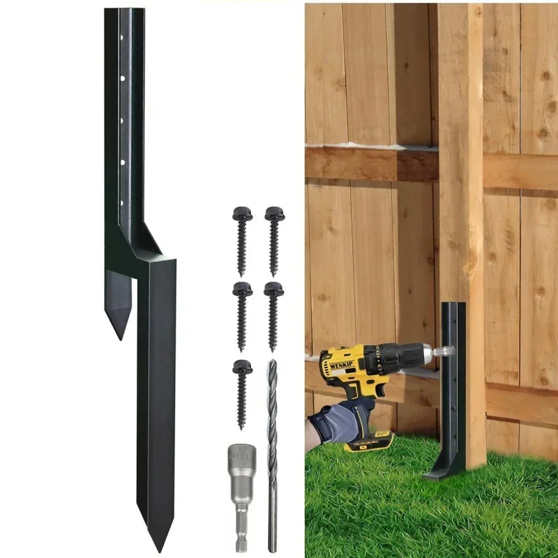 Heavy-duty steel fence post repair piles, fence post anchor ground nails, for repairing sloping/broken wooden fences