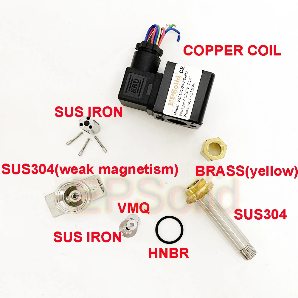 Imagem -06 - Normalmente Aberto Corpo Way Oil Solenóide Válvula Ácido Ac220v Dc12v Aço Inoxidável Vx212008-ss-no