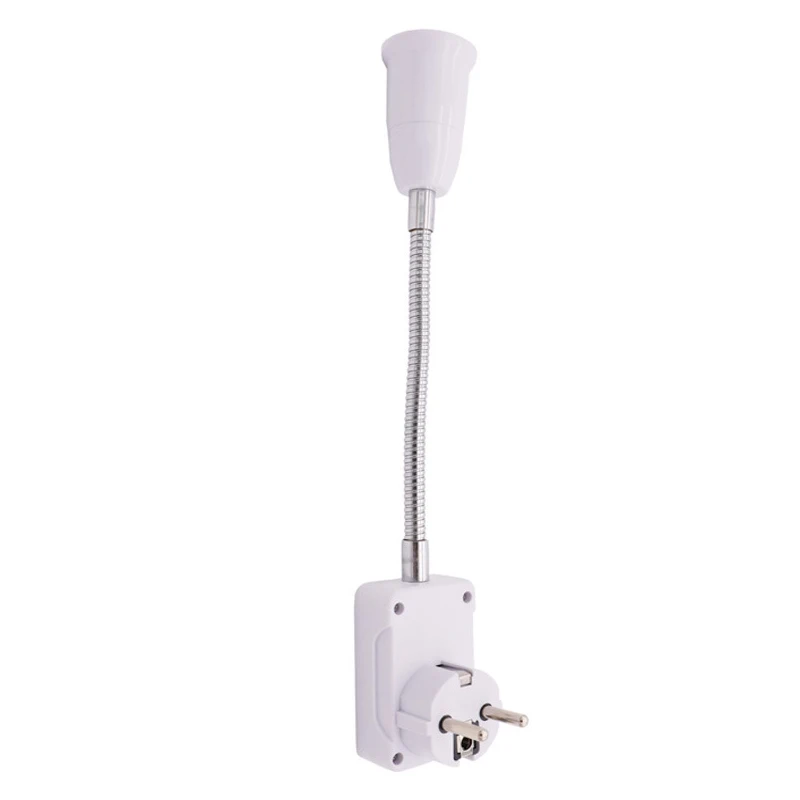 Grounded European UK EU to E27 Light Lamp Holder With Switch 360 Rotary LED Bulb Head Socket Conversion 23CM White