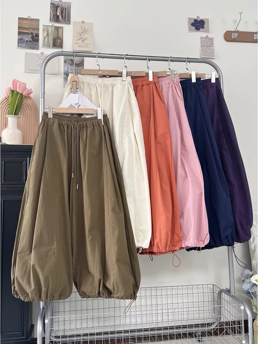 Luźne spodnie typu lantern, damskie, letnie 2025, codzienne, z wysokim stanem, długość 7/8, mieszanka bawełny i poliestru, wygodne, luźne...