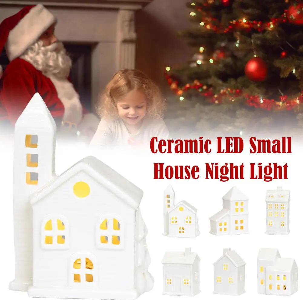 Christmas Indoor Ornaments Village Lighted Ceramic Houses Xmas Holiday Farmhouse Rustic  For Home Ornament