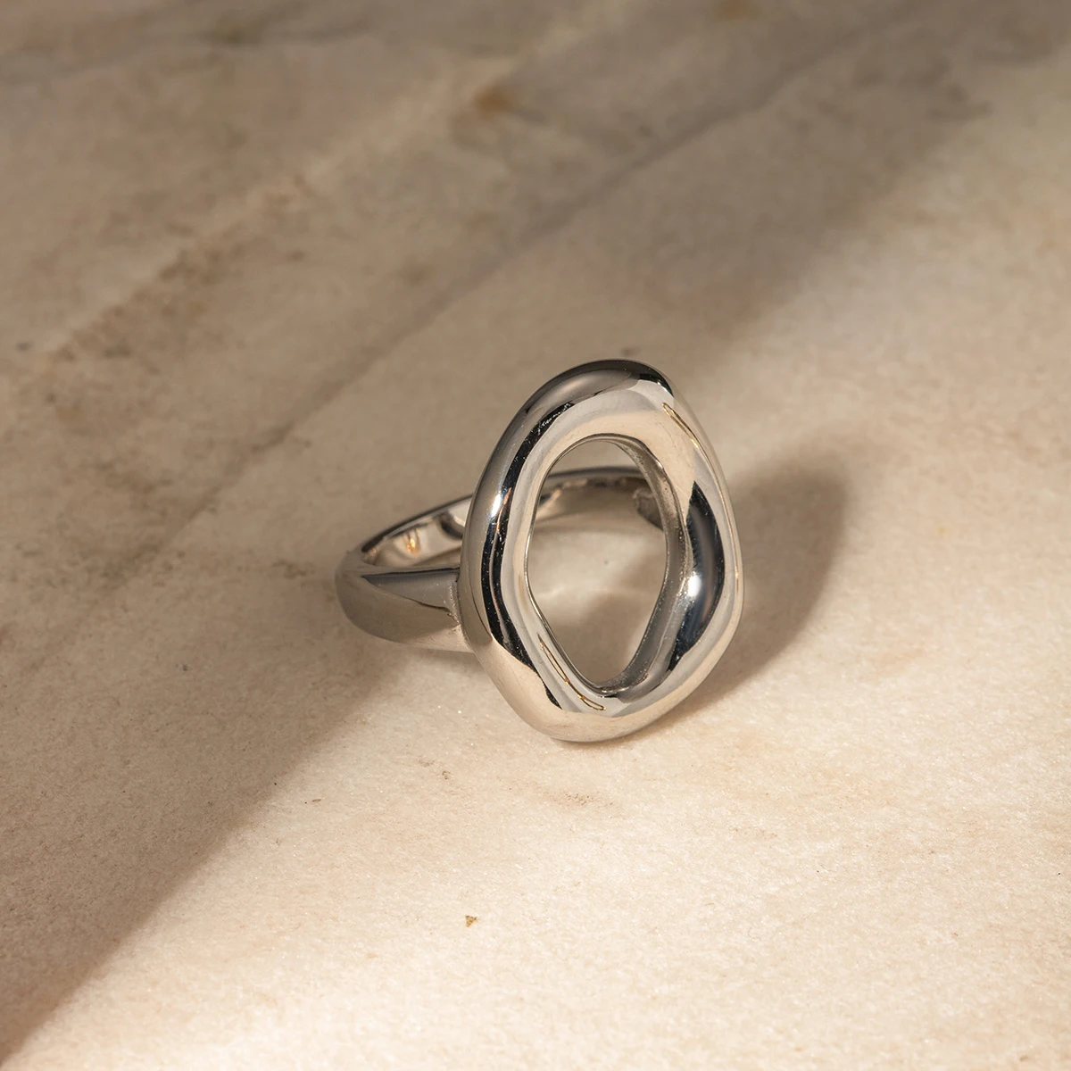 Uworld Minimalist Stainless Steel Smooth Asymmetric Ring Oval Hollow Stackable Ring Large Spherical Ring Women's Jewelry