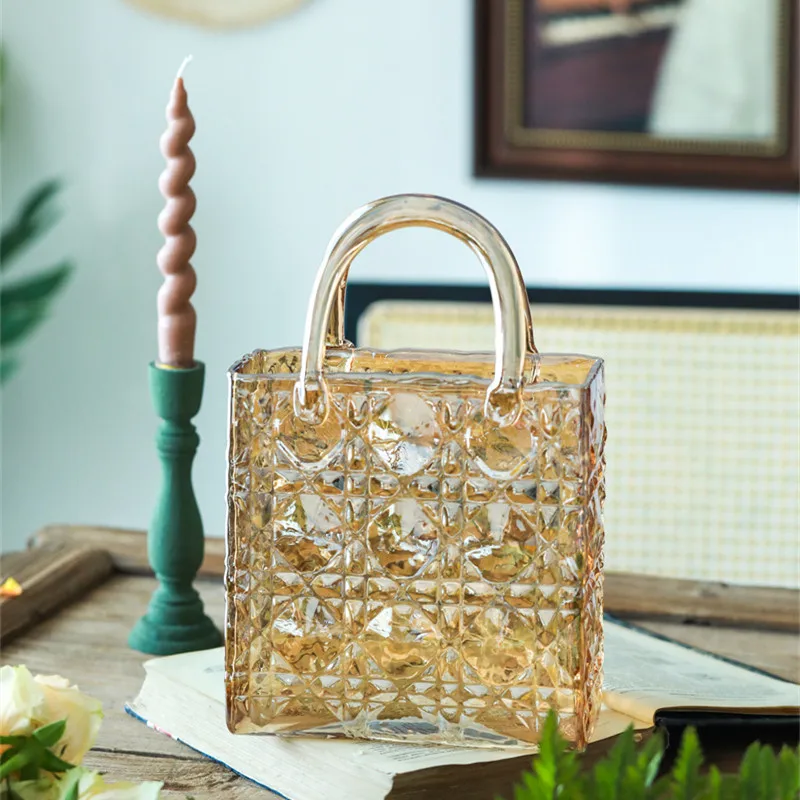 

Light luxury Nordic retro handbag bag vase flower green plant water cultivator home decoration soft home decoration ornament