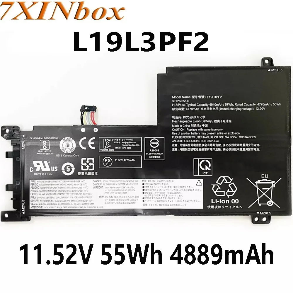 

7XINbox L19L3PF2 11.52V 55Wh 4889mAh Laptop Battery for Lenovo ideapad 15IIL05 5-15ARE05 Series L19D3PF3 L19C3PF4 L19C3PF5