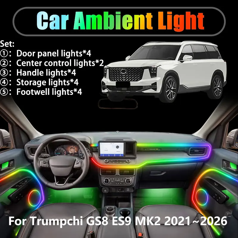 For Trumpchi GS8 ES9 MK2 2021~2026 2/18 in 1 Car ambient lighting Led trunk interior led lights USB RGB Ensemble Streamer Auto