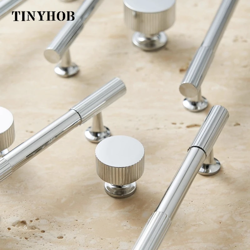 Modern Style/ Bright chrome Vertical lines Solid Brass Drawer Knobs T bar Handle Bedroom Pulls Kitchen Cabinet Door Handle Pull