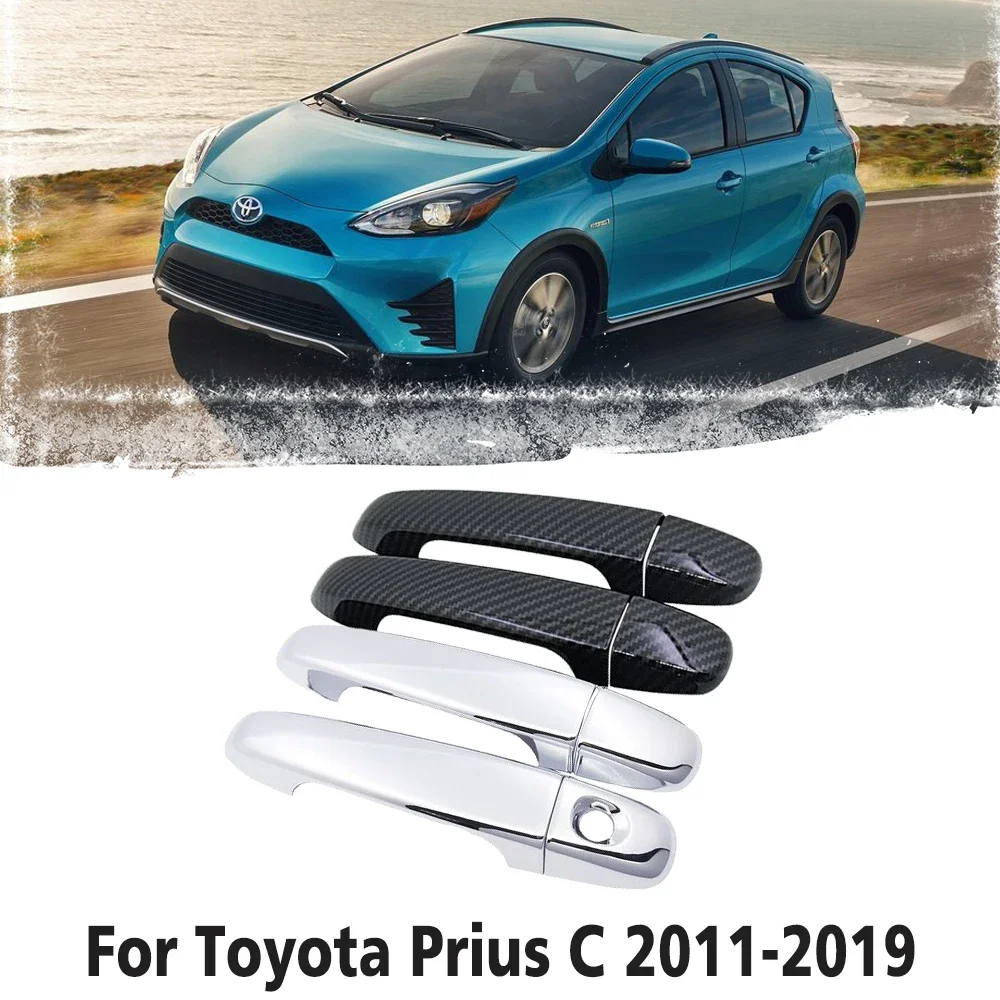 

for Toyota Prius C Aqua 2011~2019 Carbon Fiber Chrome Exterior Door Handle Cover Car Accessories Stickers Trim Set 2012 2013